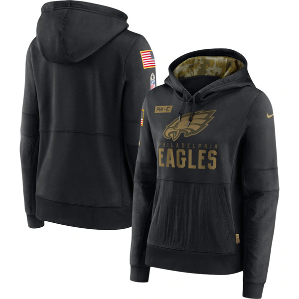 Women's Philadelphia Eagles Black Salute To Service Sideline Performance Pullover Hoodie 2020(Run Small)